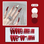 Press-On Nail Set Holiday Red Snowflake & Bow Designs
