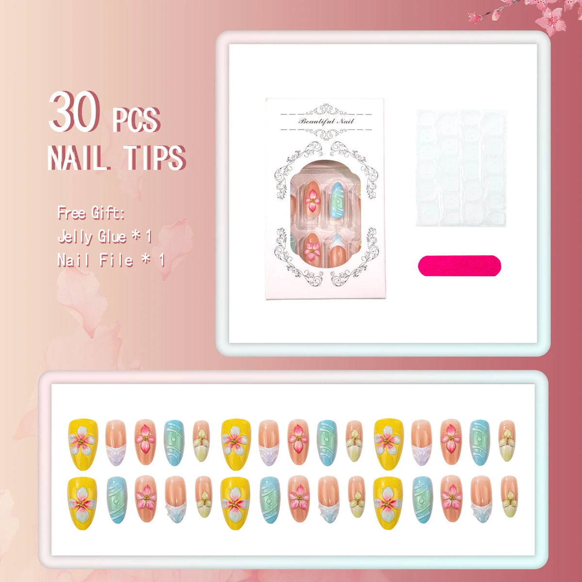 Press-On Nail Set Intricate Floral Easy Application