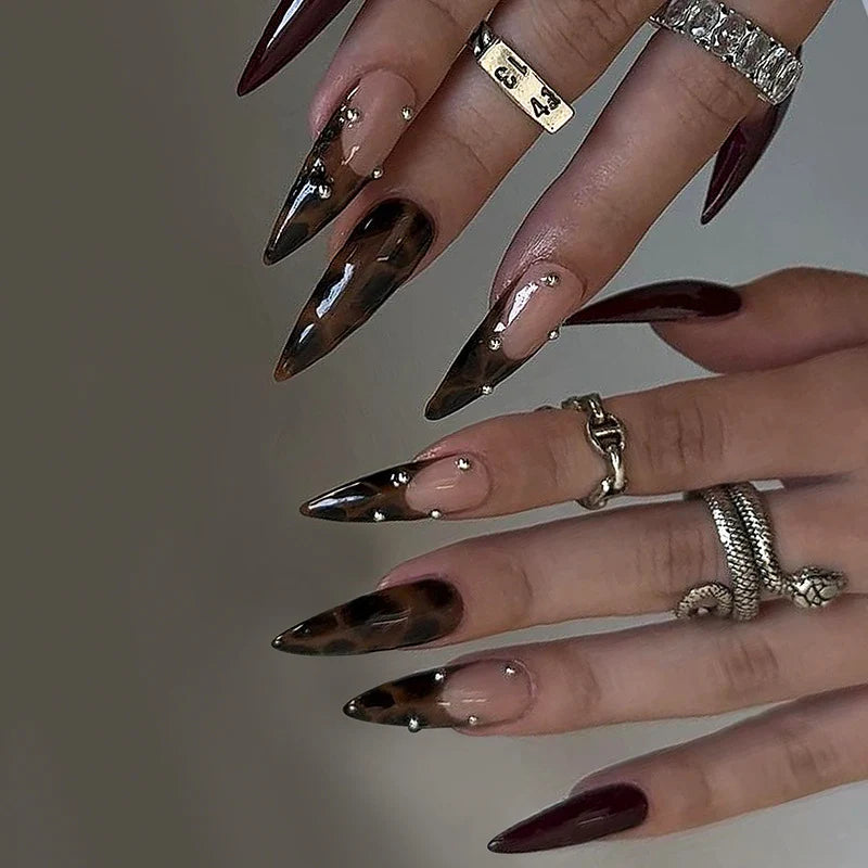 Press-On Nail Set Leopard & Glossy Multiple Sizes
