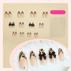 Press-On Nail Set Leopard Print Bow Self-Adhesive & Reusable