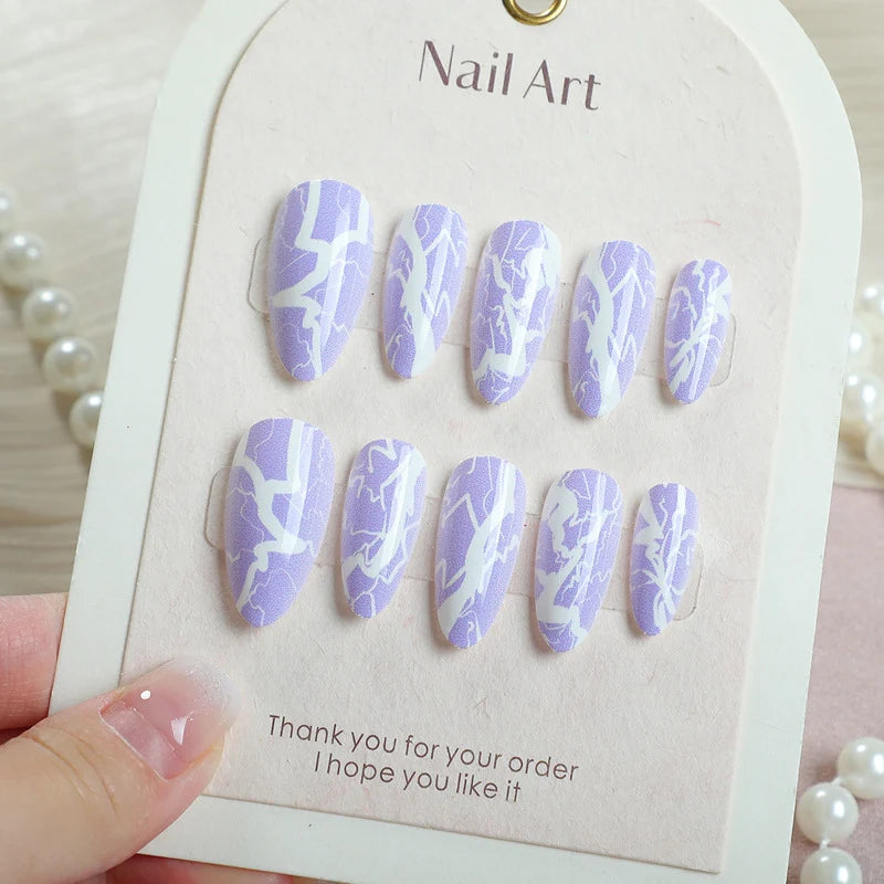 Press-On Nail Set Marble Effect Multiple Sizes Non-Toxic