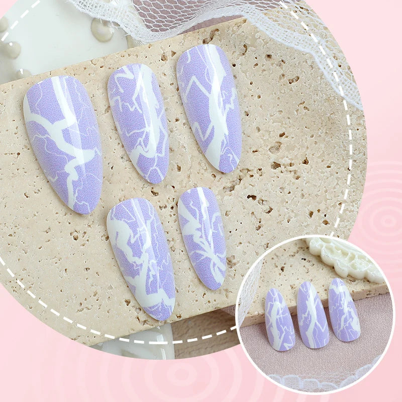 Press-On Nail Set Marble Effect Multiple Sizes Non-Toxic