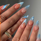 Press-On Nail Set Marble Effect Pointed Tips & Easy Application