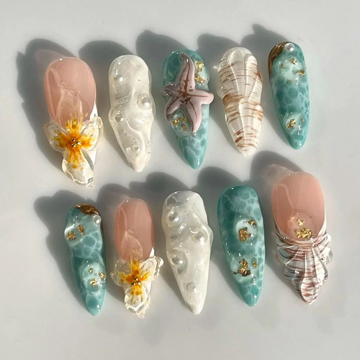 Press-On Nail Set Pearl & Marble Designs