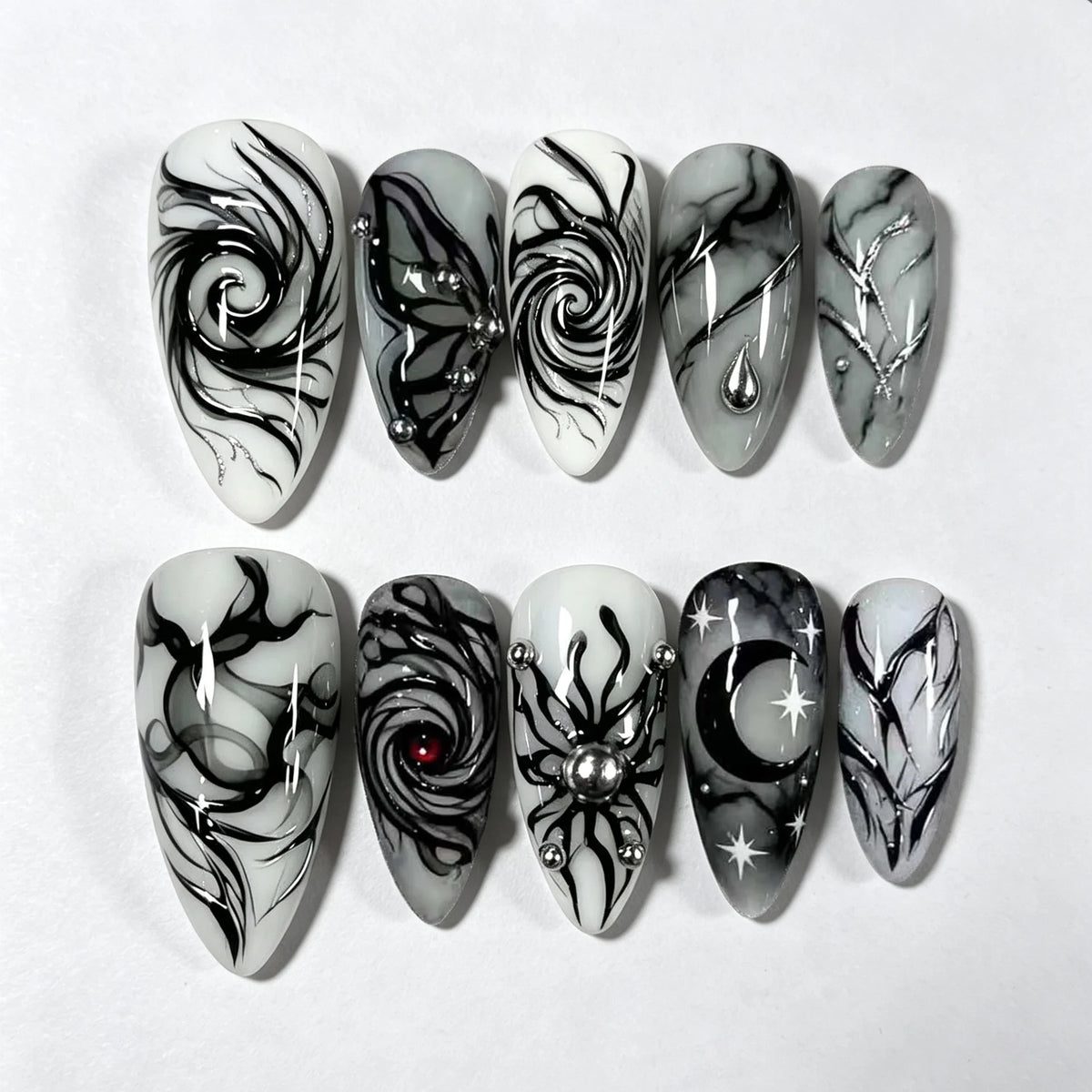 Press-On Nail Set Peel-And-Apply Abstract Designs Multiple Sizes