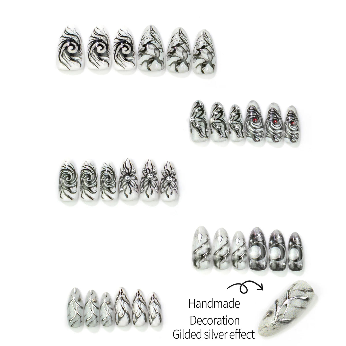 Press-On Nail Set Peel-And-Apply Abstract Designs Multiple Sizes