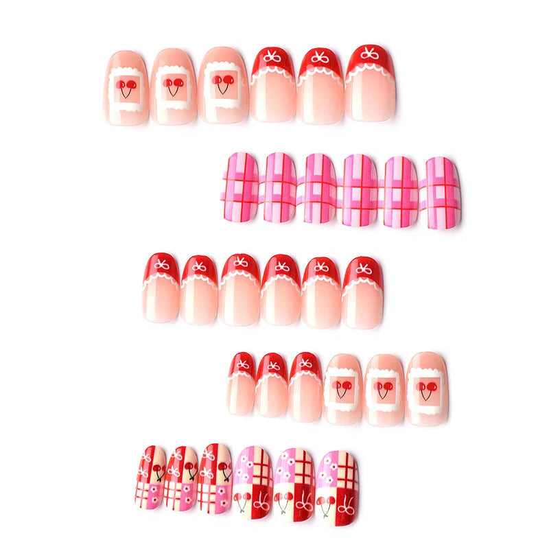 Press-On Nail Set Peel And Stick Cherry Pattern