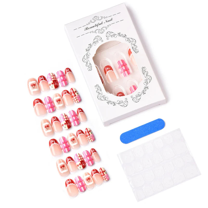 Press-On Nail Set Peel And Stick Cherry Pattern