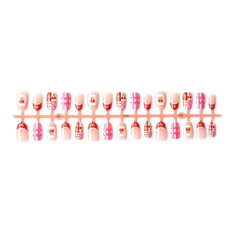 Press-On Nail Set Peel And Stick Cherry Pattern