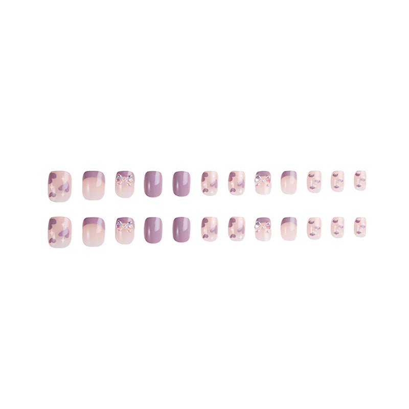 Press-On Nail Set Pink Purple Heart Easy Application