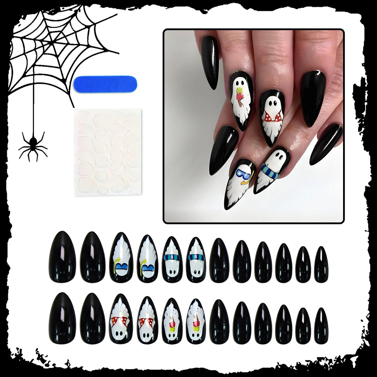 Press-On Nail Set Playful Ghost Designs Multiple Sizes Long-Lasting