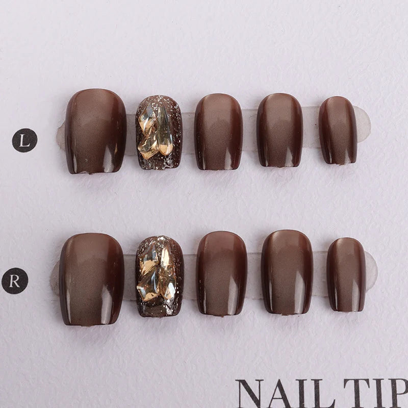Press-On Nail Set Pre-Applied Adhesive Matte & Metallic