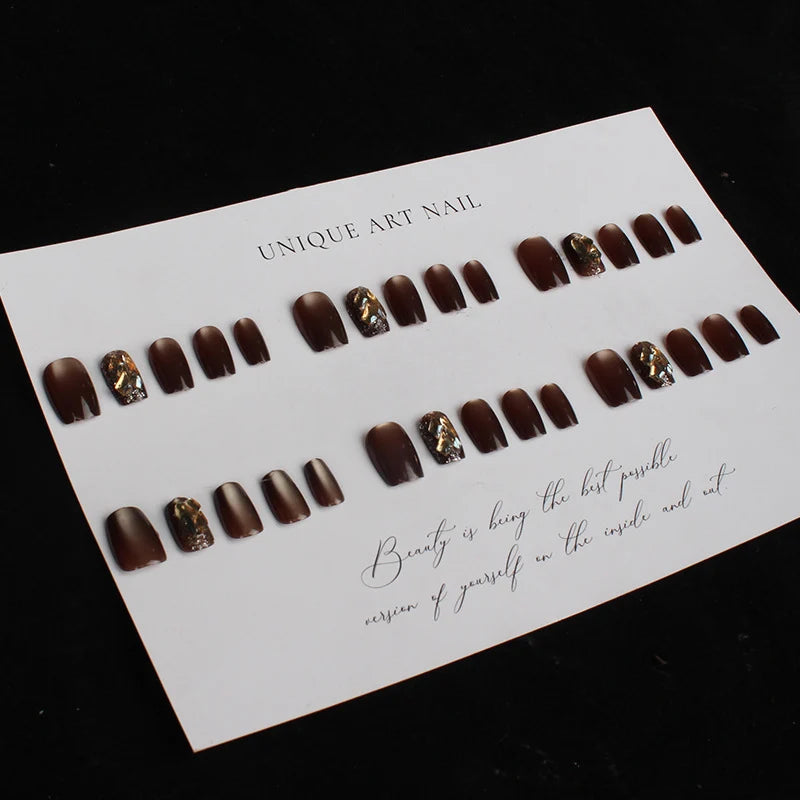 Press-On Nail Set Pre-Applied Adhesive Matte & Metallic
