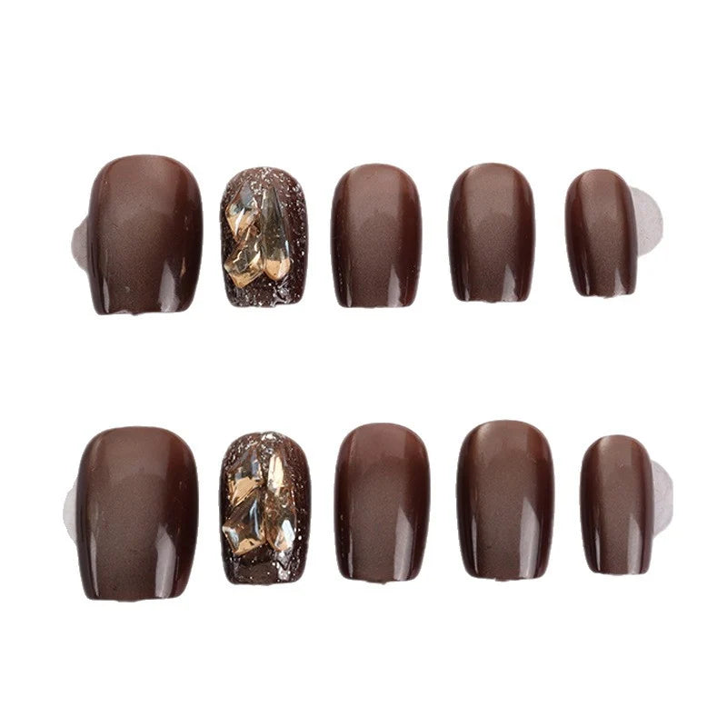 Press-On Nail Set Pre-Applied Adhesive Matte & Metallic