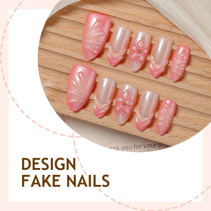Press-On Nail Set Reusable Floral & Modern Designs