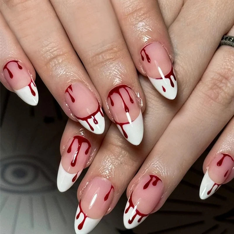 Press-On Nail Set Reusable Multiple Sizes Red Drop Design