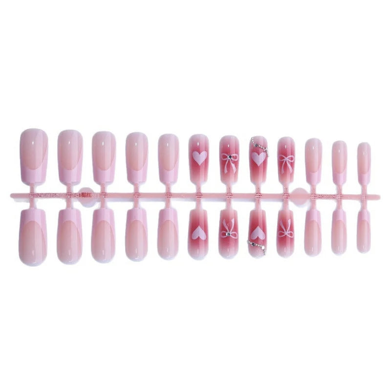 Press-On Nail Set Reusable Rhinestones & Bows