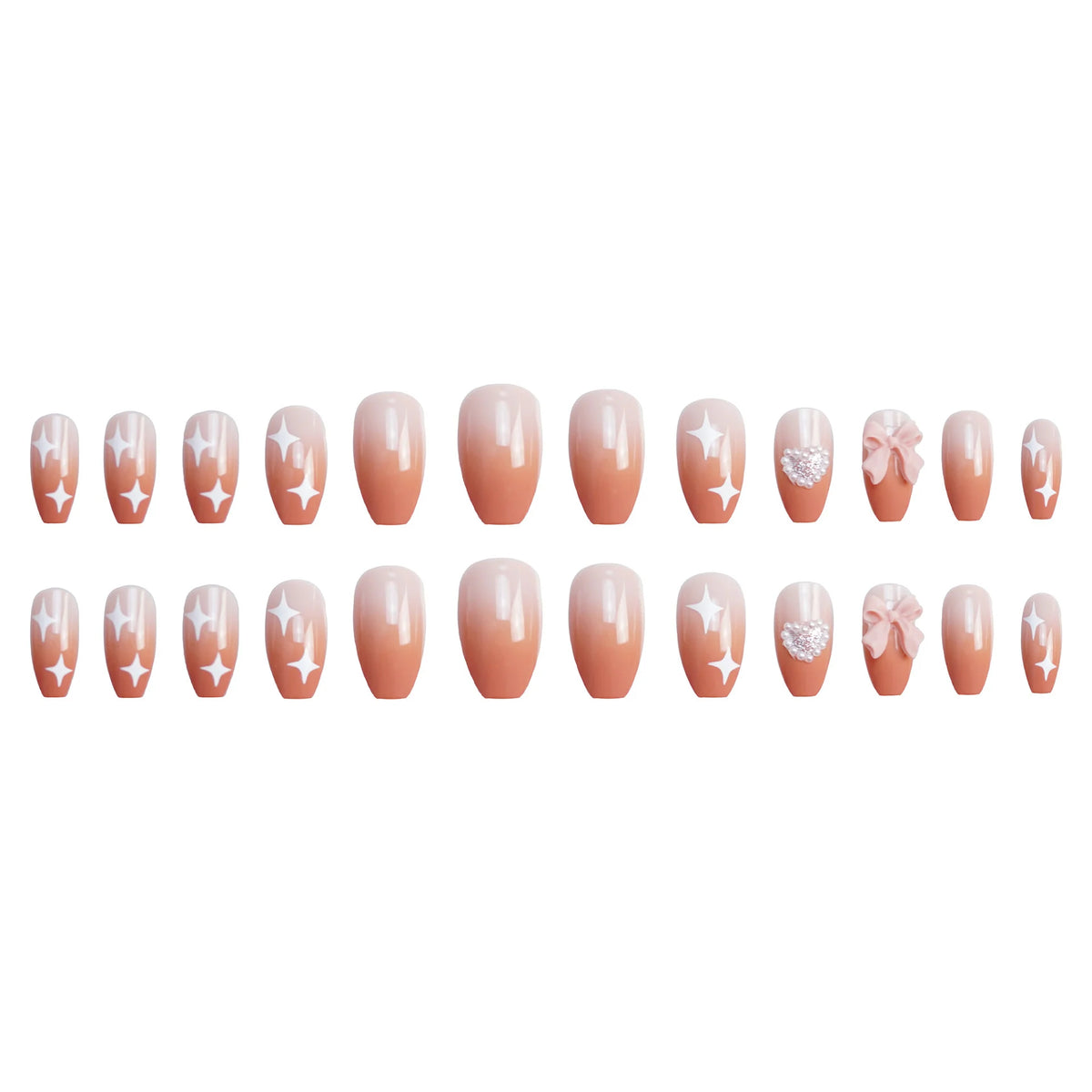 Press-On Nail Set Rhinestone & Bow Accents