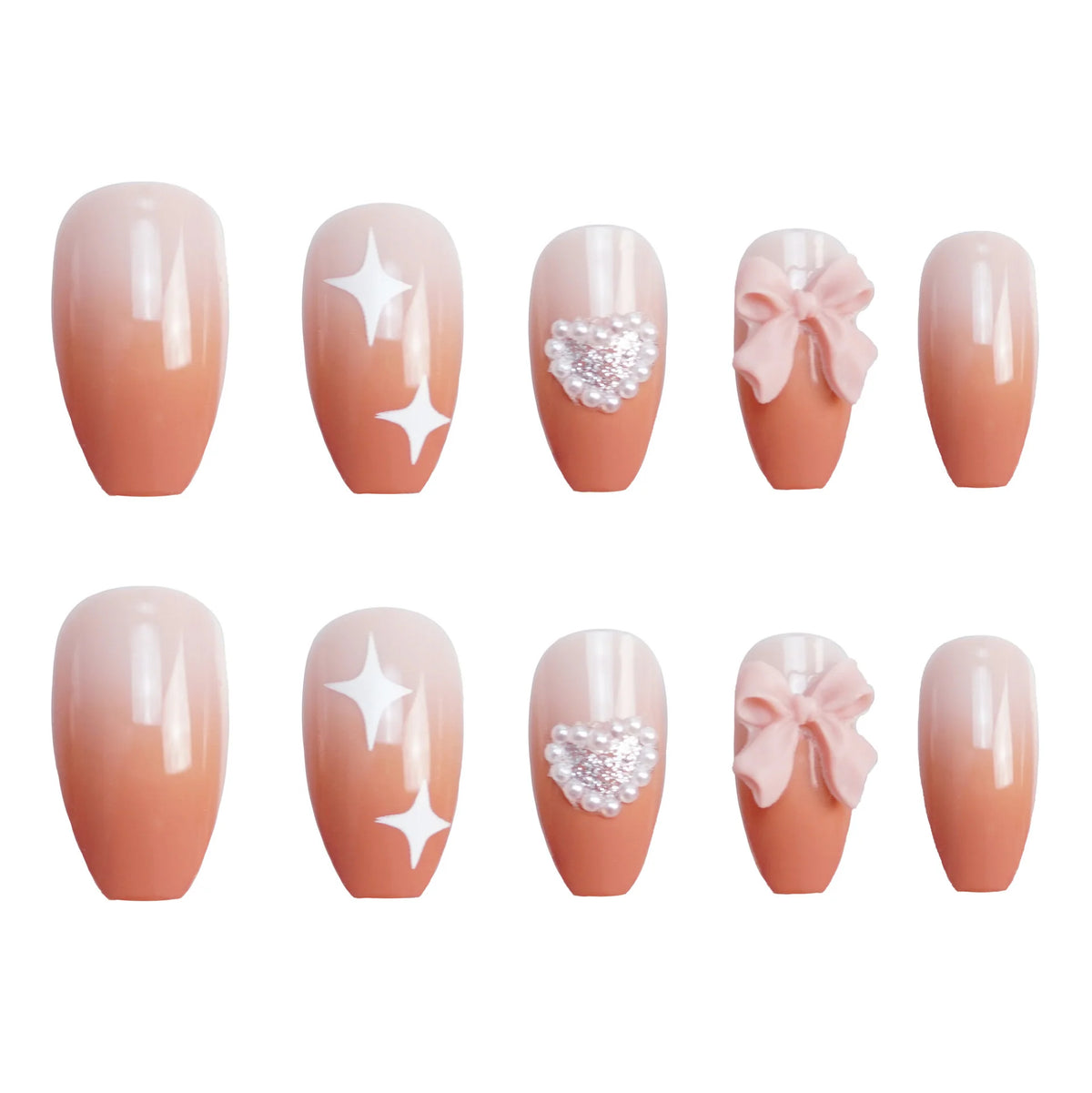Press-On Nail Set Rhinestone & Bow Accents