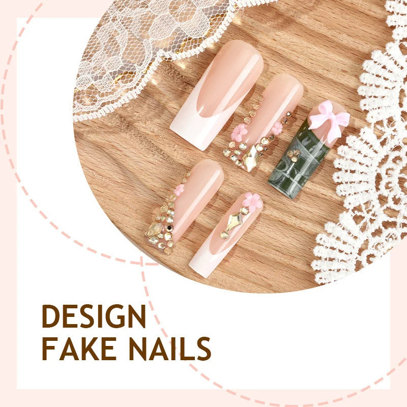 Press-On Nail Set Rhinestone Embellished Easy Apply & Long-Lasting