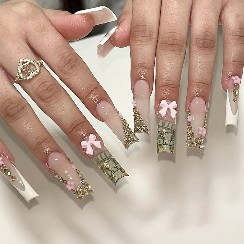Press-On Nail Set Rhinestone Embellished Easy Apply & Long-Lasting