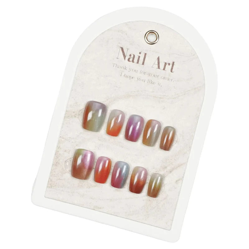 Press-On Nail Set Rhinestone Embellished Glossy Reusable