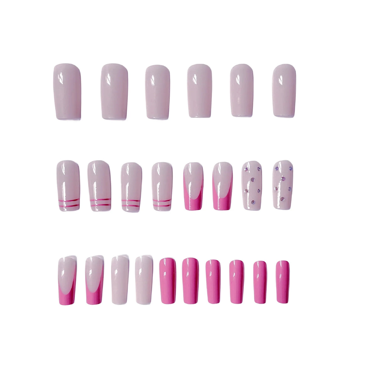 Press-On Nail Set Rhinestone Jelly Finish Easy Apply