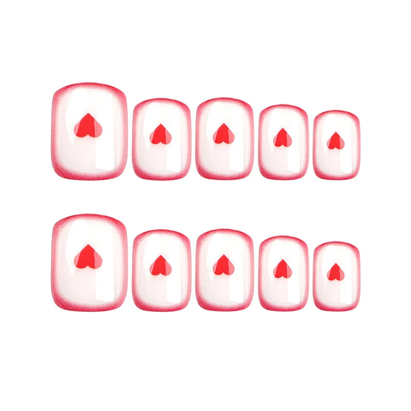 Press-On Nail Set Romantic Heart Motifs Reusable