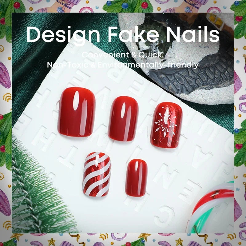 Press-On Nail Set Self-Adhesive Festive Designs