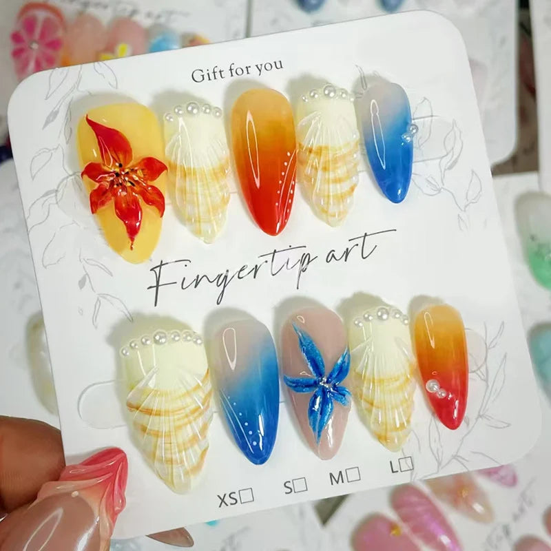 Press-On Nail Set Shell Art Easy Apply Multiple Sizes