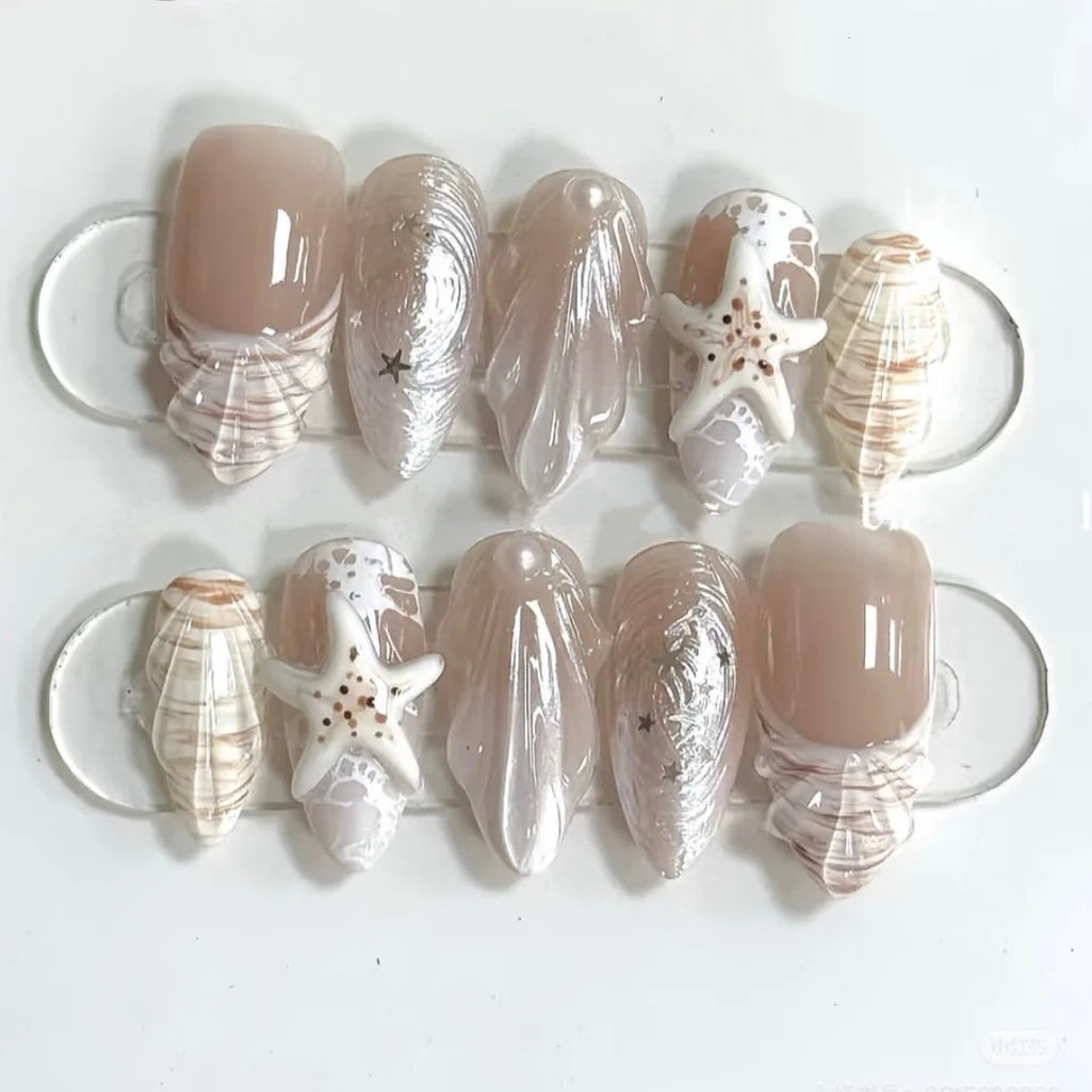 Press-On Nail Set Shell-Inspired Reusable & Salon-Quality Finish