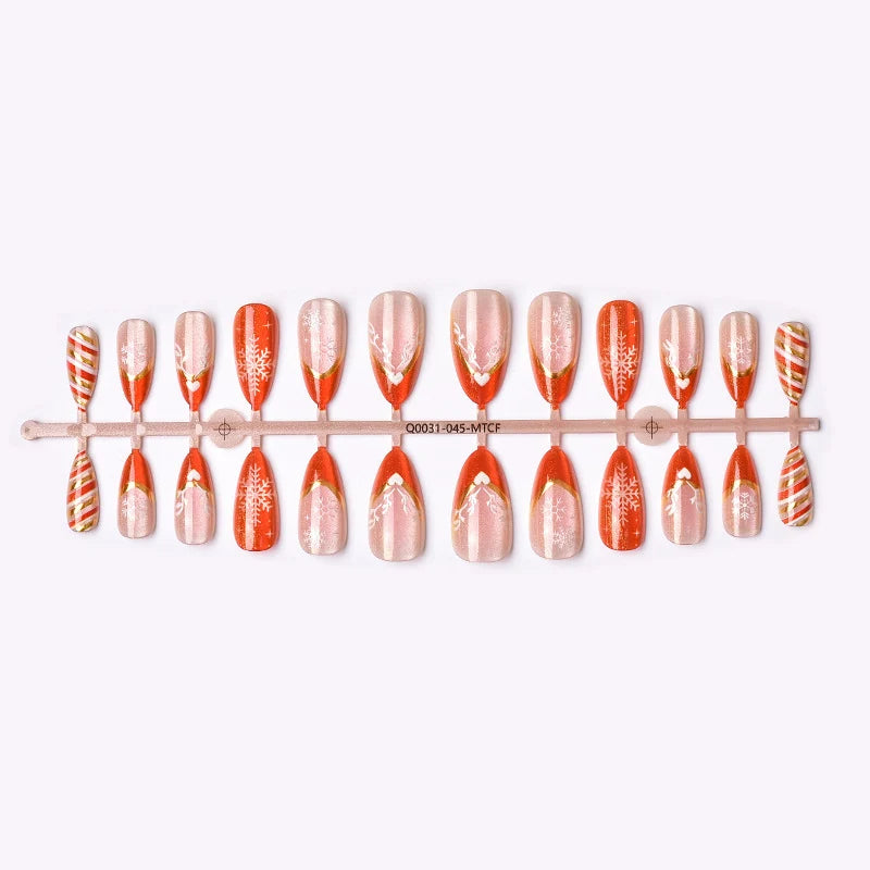 Press-On Nail Set Snowflake & Heart Holiday Designs