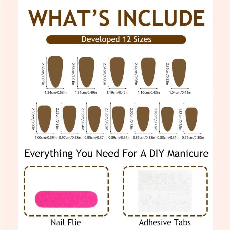 Press-On Nail Set Sparkle Accents Multiple Sizes & Reusable