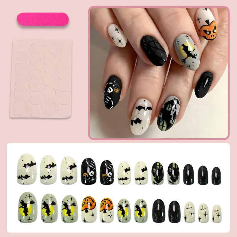 Press-On Nail Set Spooky Designs Easy Application