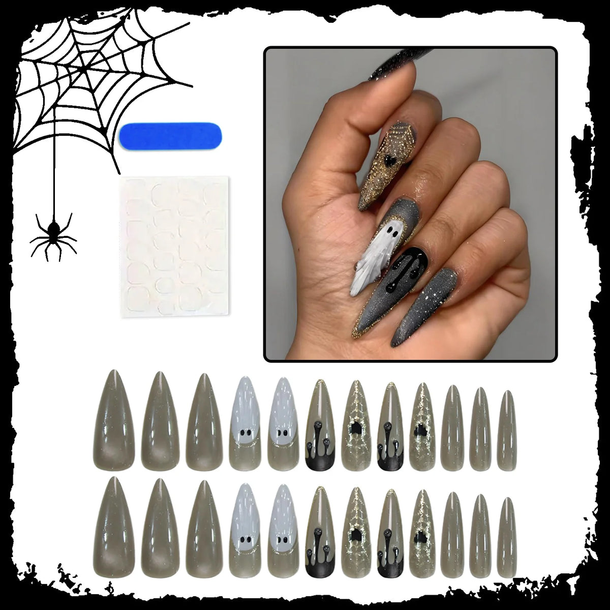 Press-On Nail Set Spooky Designs Easy Application