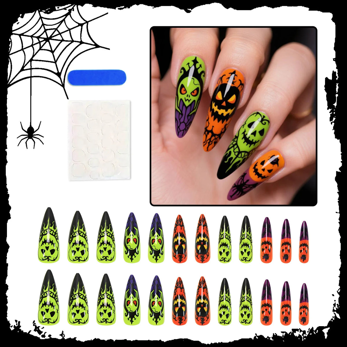 Press-On Nail Set Spooky Designs Easy Application