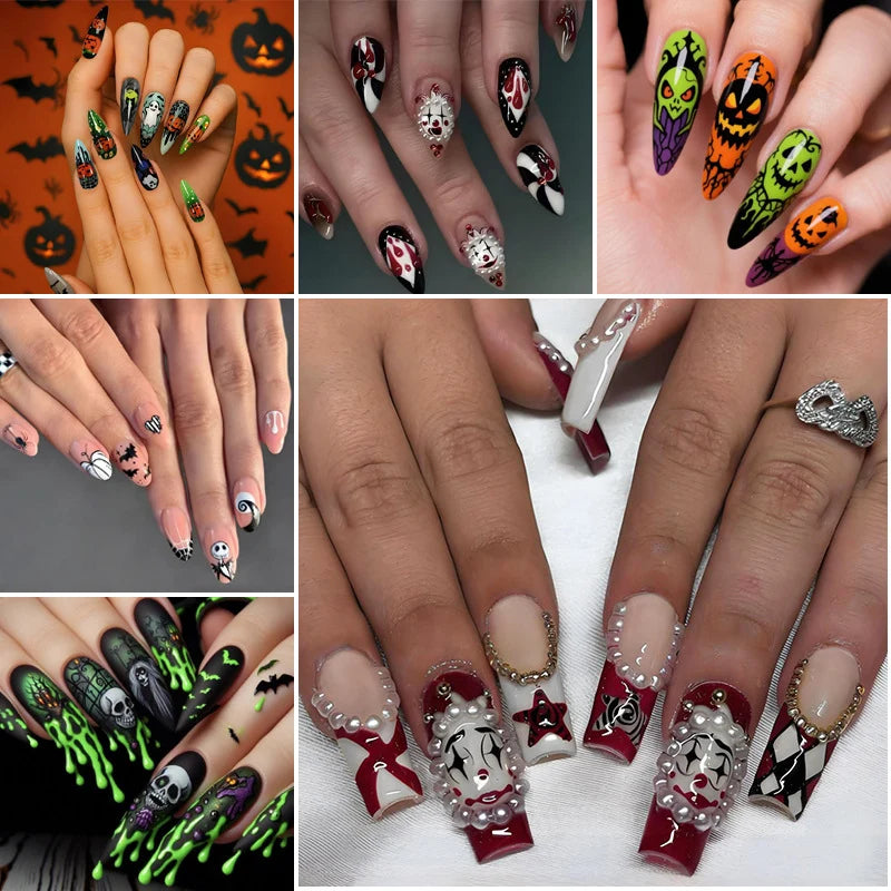 Press-On Nail Set Spooky Designs Easy Apply & Remove