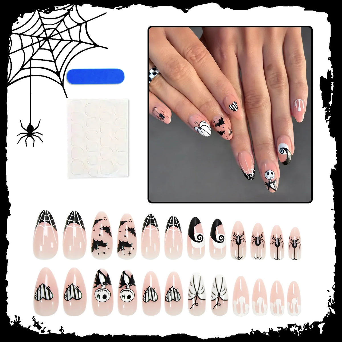 Press-On Nail Set Spooky Designs Easy Apply & Remove