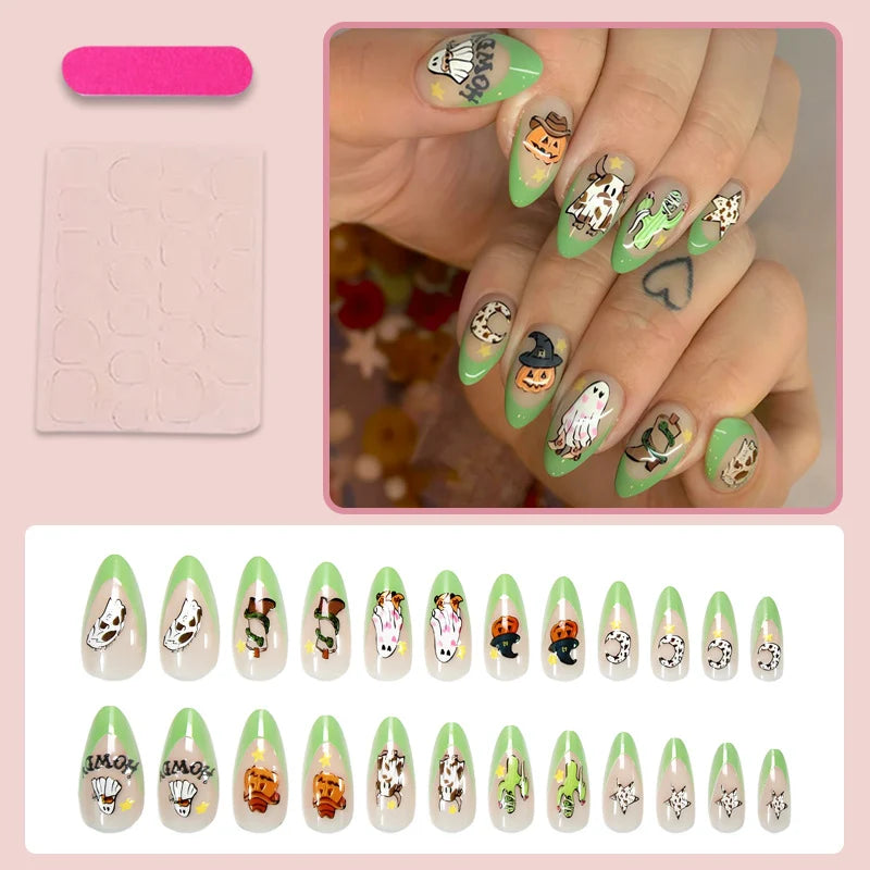 Press-On Nail Set Spooky Designs Easy Apply & Remove