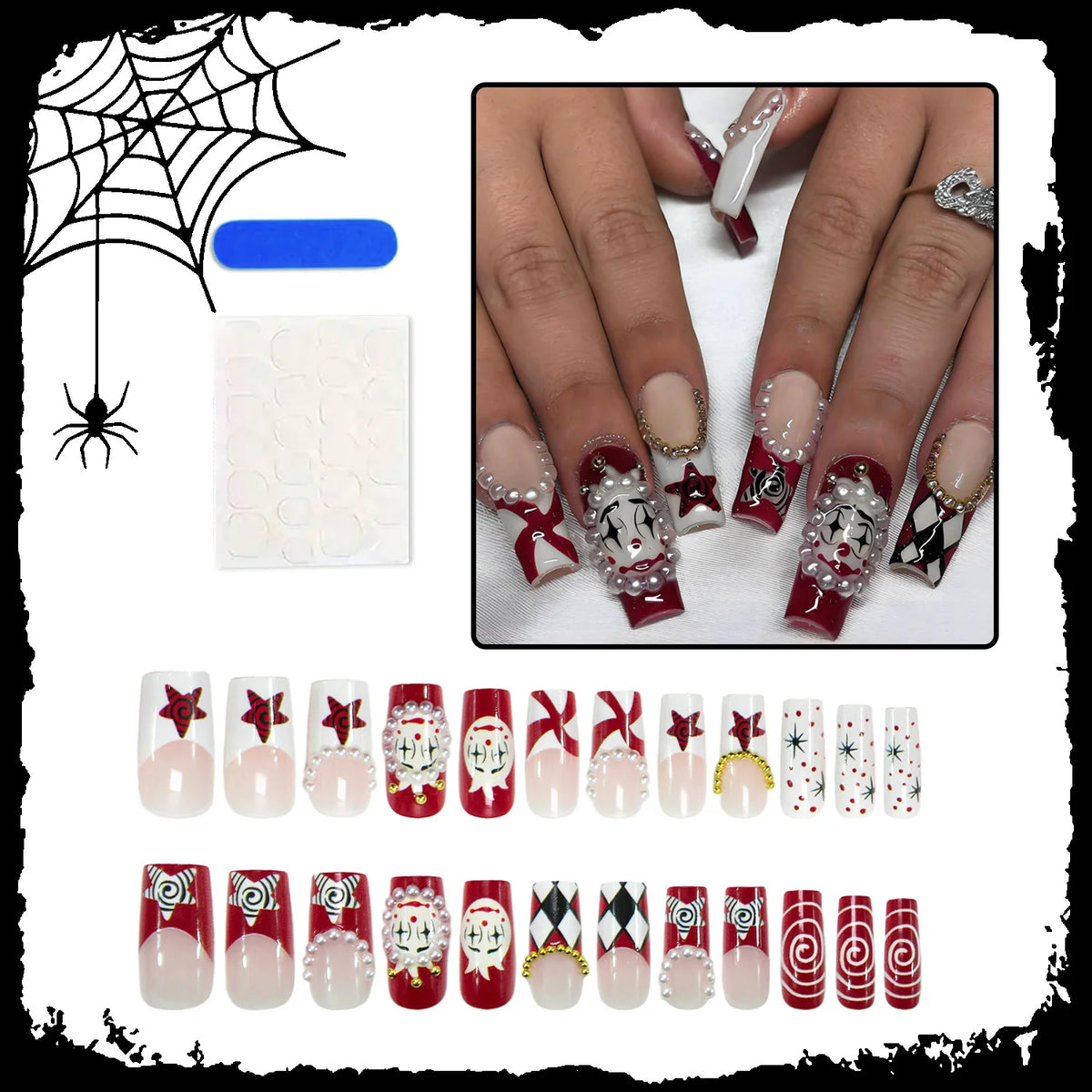 Press-On Nail Set Spooky Designs Easy Apply & Remove