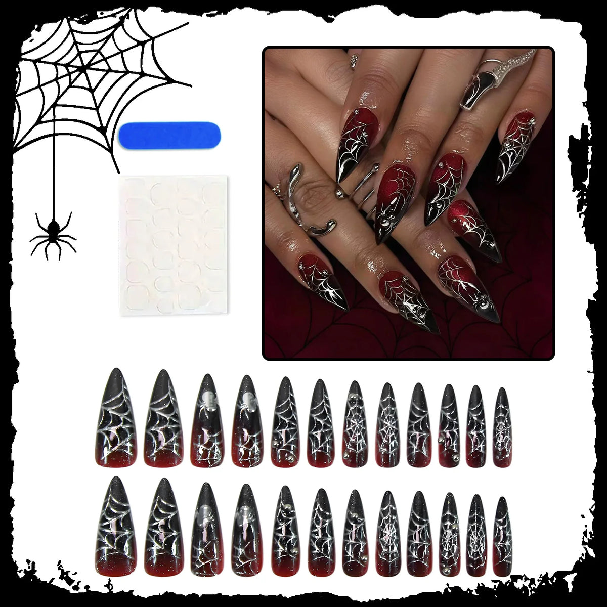 Press-On Nail Set Spooky Designs Easy Apply & Remove