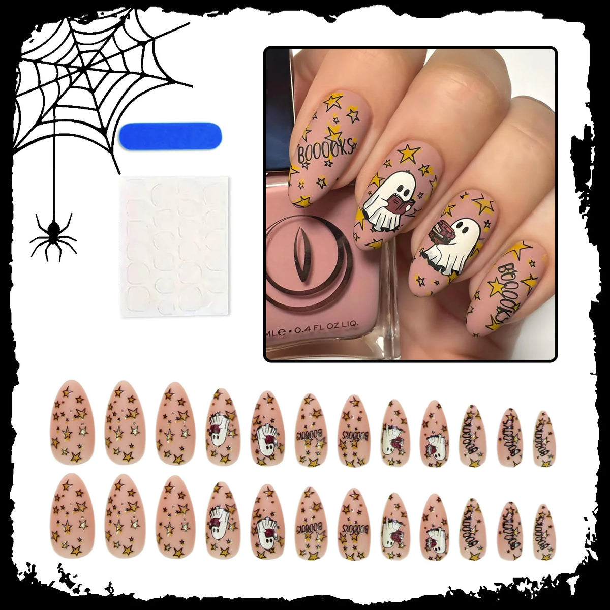 Press-On Nail Set Spooky Designs Easy Apply & Remove