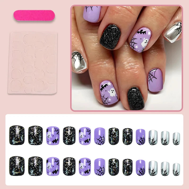 Press-On Nail Set Spooky Designs Easy Apply & Remove