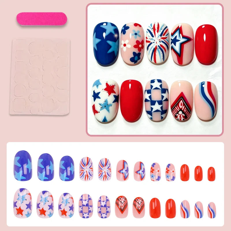 Press-On Nail Set Star & Heart Designs Multi-Size Easy-Apply
