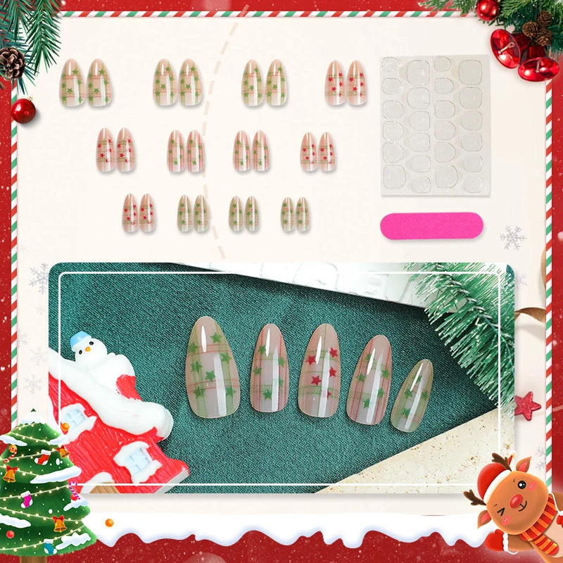 Press-On Nail Set Star & Line Patterns Easy Application
