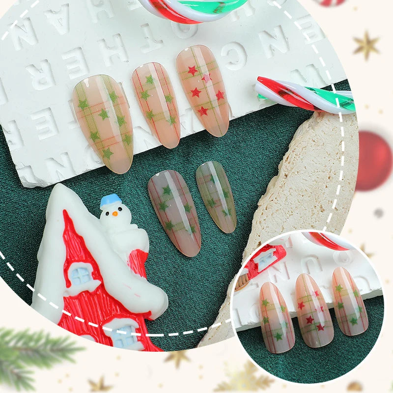 Press-On Nail Set Star & Line Patterns Easy Application