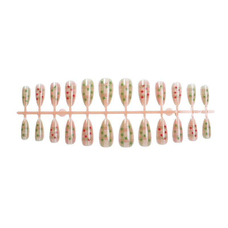Press-On Nail Set Star & Line Patterns Easy Application