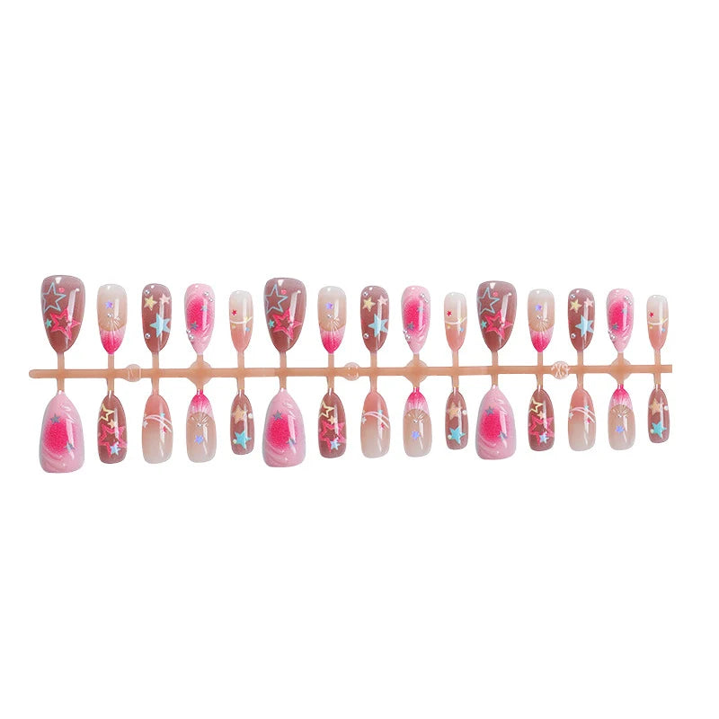 Press-On Nail Set Star Pattern Quick Application & Chip-Resistant