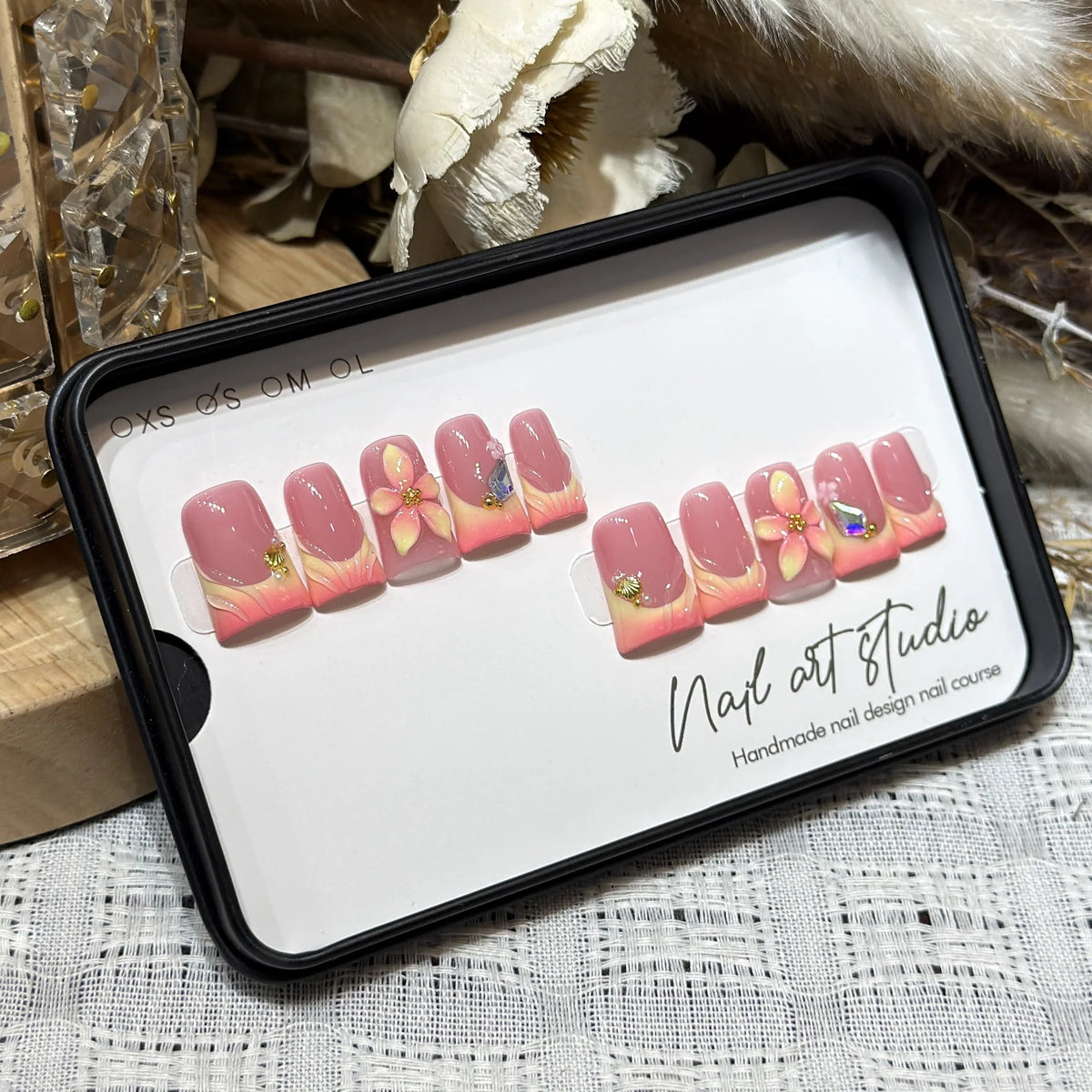 Press-On Nail Tips Handmade Floral Easy Application