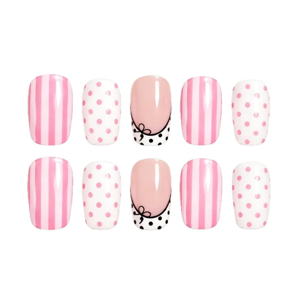 Press-On Nail Tips Polka Dot & Striped Easy Application